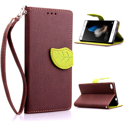 

MOONCASE Foliage Design Holster Premium PU Leather Flip Wallet Card Slot Bracket Back Case Cover for Huawei Ascend P8 Lite