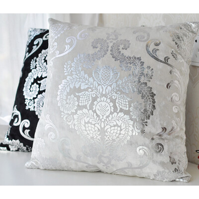 

4040CM White Silver Embroidery Customized Pillow Case Wedding Room Sofa Chair Bedding Hotel Decorative Cushion Cover Pillowslip