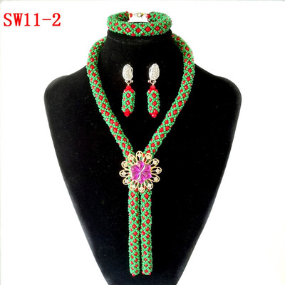 

New Hand Made African Wedding Beaded Necklace Jewelry Multicolor Bridal Crystal Beads African Jewelry Sets For Women fashion