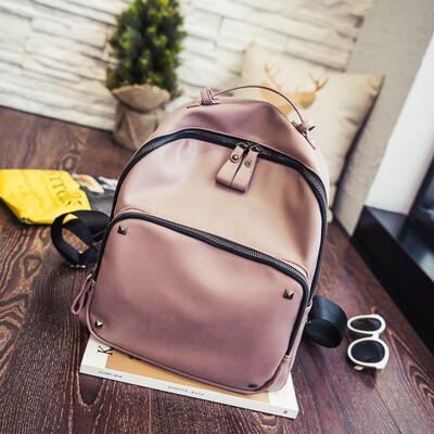 

New Shoulder Bag Girl Student Backpack Japanese&Korean Version PU Skin Hexagon Rivet Pure Color
