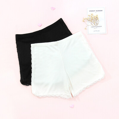 

Xia Yufang 2 strips lace thread bottoming safety pants stretch ladies anti-light underwear 1037-1 black white one size