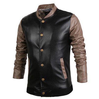 

Zogaa New Mens Leather Clothing Simple Slim Contrast Color Fashion