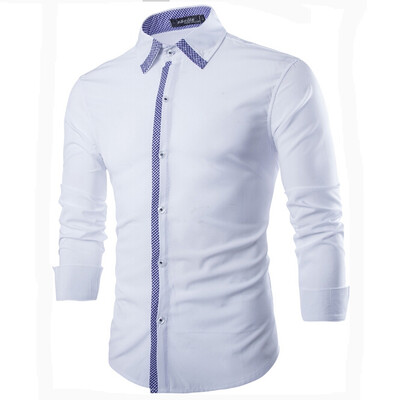 

Zogaa fashion Grid Contrast Color Pure Cotton Casual Slim Long Sleeve Mens Shirt