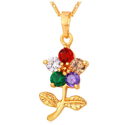 

18K Gold Plated Indian Jewelry Wholesale Fashion Necklace For Women Accessories Flower Cubic Zirconia Necklaces & Pendants