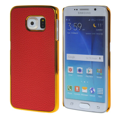 

MOONCASE Litchi Skin Gold Chrome Hard Back Case Cover for Samsung Galaxy S6 Edge Red