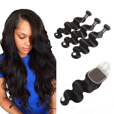 

Ishow Peruvian 7A Body Wave Lace Closure With Baby Hair Free Part 3 Bundles Hair 100 Human Hair Bundles With Closure