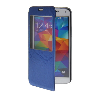 

MOONCASE View Window Leather Side Flip Pouch Slim Shell Back чехол для Samsung Galaxy S5 I9600 Blue