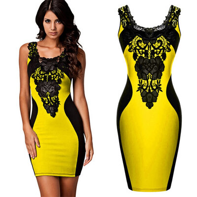 

New Elegant Women' Sleeveless Lace Neck Dress Evening Cocktail Party Dress /M/L/XL