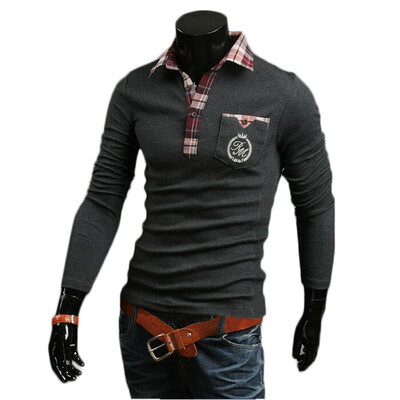 

Zogaa New Men's POLO Shirt Grid Matching Color Long Sleeve Slim