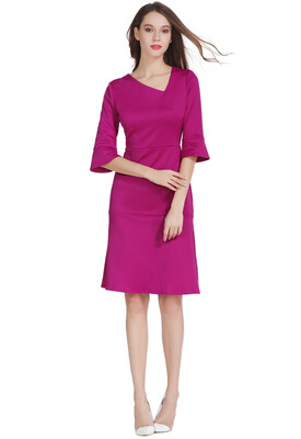 

Womens Elegant Structured Fitted Dress with Asymmetrical Collar