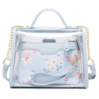 

JUST STAR Womens Bag Shoulder Bag Korean Fashion Tote Messenger Bag Transparent Jelly Pack Mini Chain Muffler 443 Blue