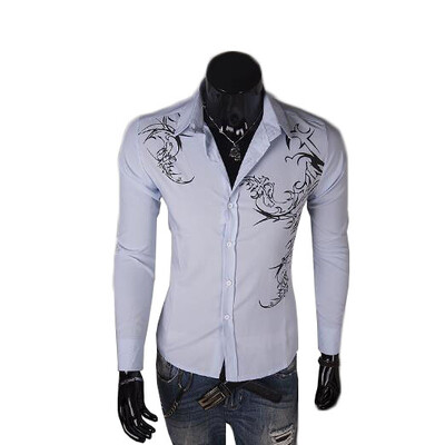 

Zogaa New Korean Mens Shirt Printing Slim Long Sleeve