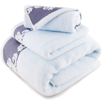 

[Jingdong supermarket] Sanli pure cotton satin stalls pattern pattern towel towel towel three sets of gift box light blue