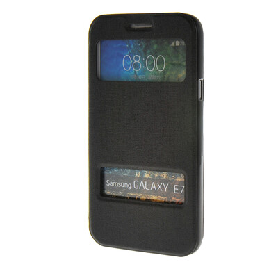 

MOONCASE Two window Leather Wallet Flip Stand Pouch чехол для Samsung Galaxy E7 Black 01