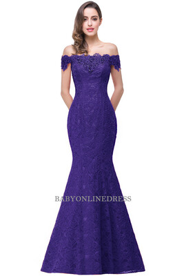 

Elegant Crystal Beaded Red Royal Blue Lace Mermaid Long Evening Dresses 2018 Prom Party Dress