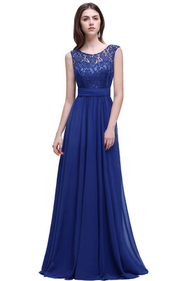 

A-line lace evening dresses Women sleeveless long bridesmaid dress chiffon formal party dress