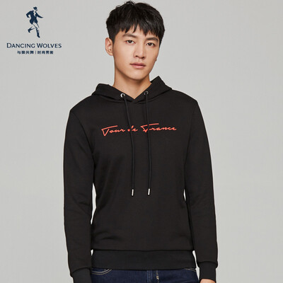 

Dancing with wolves DANCING WOLVES Sweater mens 2018 autumn new letter printing hooded hooded youth sweater 66095064040 001 black 17592A
