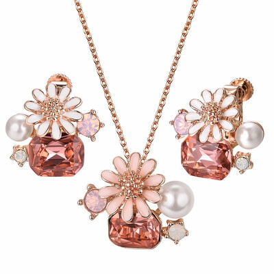 

Yoursfs Flower Jewelry Set Clear Austrian Crystals Rose Earrings &Pendant Necklace for Wedding Bridemaids