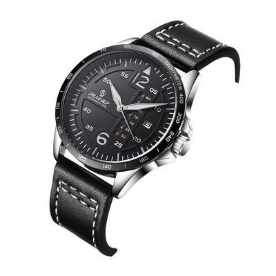 

Time Quartz Watches Leather band Double Calendar Male Wristwatch Relogio Masculine