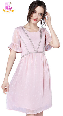 

XL XXL 3XL 4XL 5XL plus size office new summer 2018 dress women short sleeve big size pink a line knee length lace loose lady