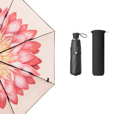 

BANANAUNDER Black Series Tri-Fold Double Umbrella Small Black Umbrella Sun Protection UV Umbrella Flower Saki