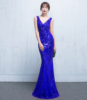

Slim Mermaid V Neck Sequined Long Evening Dresses Fashion Prom Party Dresses
