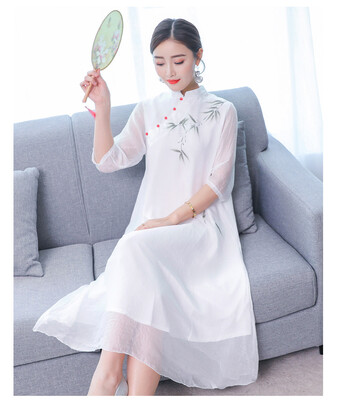 

2018 новый китайский стиль улучшил Cheongsam платье ретро печать сшивание cheongsam платье леди благородные дамы