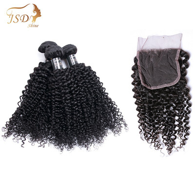 

JSDshine Hair Malaysian Kinky Curly Hair Weave 3 Bundles With Closure Virgin Kinky Curly Human Hair Unprocessed Hair Extensions