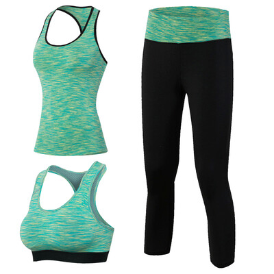 

3 Pieces Fitness Quick Dry Workout Sport Suit Tights Run Sport Bra
