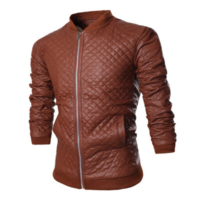 

Zogaa New Men's Leather Clothing Stand Collar Slim Pure Color