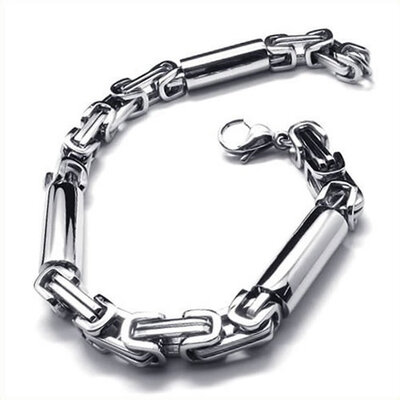 

Hpolw silver&black Stainless Steel Circular geometryhollow connecting chain bicycle Link Mens Lobster Clasps Bracelet