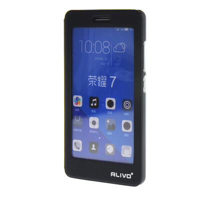 

MOONCASE Huawei Honor 7 Case Litch Skin Full Screen View Leather Flip Pouch Bracket Back Cover Sapphire