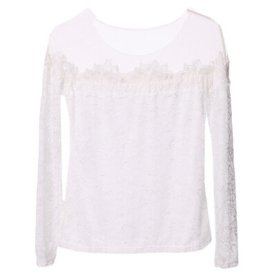 

Stylish Lady Womens New Fashion Long Sleeve Slash Neck Sexy Lace Tops Blouse
