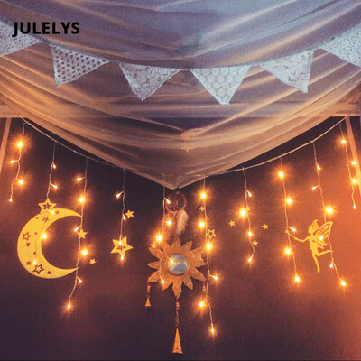 

JULELYS 8 05 192 Bulbs LED Curtain String Light Christmas Garland Window Outdoor LED Lights Decoration For Wedding Holiday