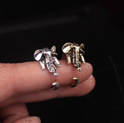 

2018 Fashion Retro Cute Antique Animal Adjustable Open Ring Elephant Wrap 3D animal ring
