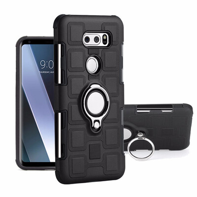 

SHS Phone Case For LG V30Q8H970 Luxury Armor Ring Bracket Silicon TPU Lattice texture Protection