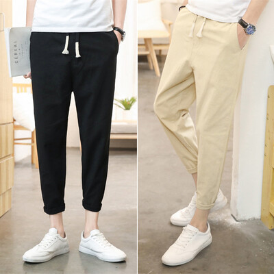 

Men&39s nine-ninths flax flax Korean version of the trend loose-fitting casual pants small feet cotton hemp pants two men&39s pants