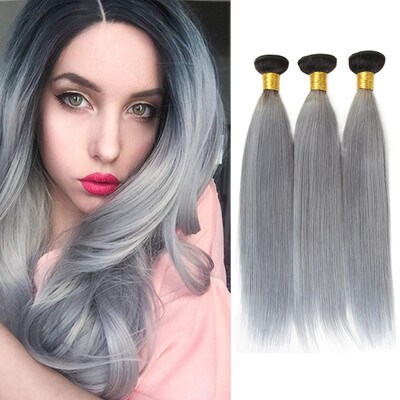 

Brazilian Straight Hair Weaves T1BGrey Ombre Hair 3 Pcslot Remy Ombre Human Hair Extensions Free Shipping