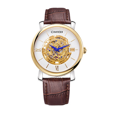 

Новый Скелет Полые Мода ручной механический Ветер Мужчины Роскошь Бизнес кожаный ремешок наручные часы