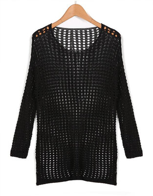 

New Fashion Women Long Sleeve Sexy Knit Hollow Out Beach Swimsuit Bikini Cover Up