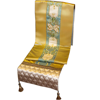 

Golden European Blue Luxury Table cloth Brocade Fashion Wedding Table Runner Traditional Embroidery Home Hotel Villa Decoration