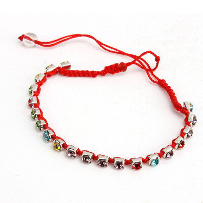 

Bracelet Colorful Crystal Rhinestone Beads Handmade Braided Red Cords Free Ship