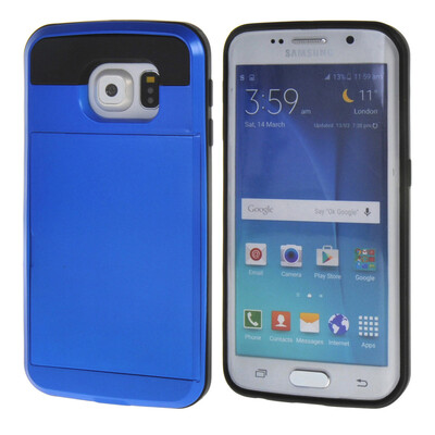 

MOONCASE Case for Samsung Galaxy S6 Edge Soft Silicone Gel TPU Skin With Card Holder Protective Case Cover Dark Blue