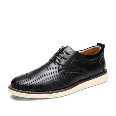 

New 2018 Men Casual Shoes Leather Summer Breathable Holes Luxury Brand Flat Shoes for Men Drop Shipping