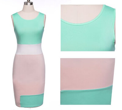 

Color Blocking Wear to Work Women Career Business Midi Bodycon Stretch Dress