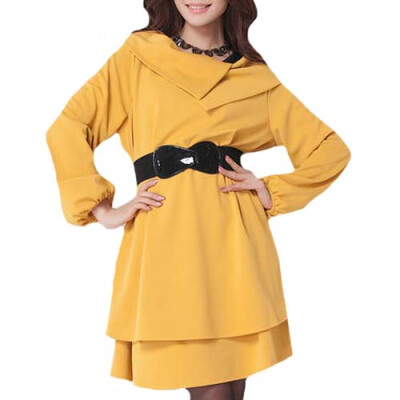 

CT&HF Women temperament Dress Sweet Elegant Dress Loose Pure Color Skirt Long Sleeve Dress Pure Collar Dress