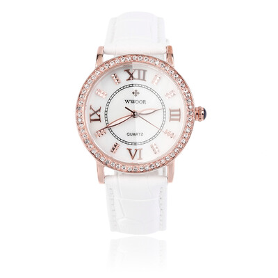 

WWOOR Elegant Crystal Women Round Quartz Wrist Watch Office Lady Watch