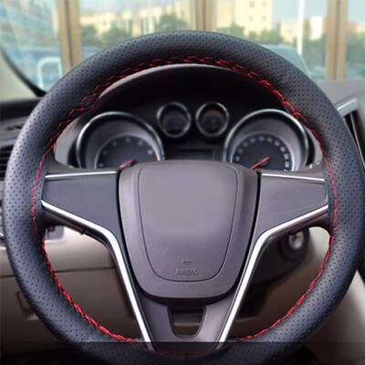 

LUNDA 1pcs Black DIY Car Steering Wheel Cover With Needles&Thread Genuine Artificial leather Steering Covers