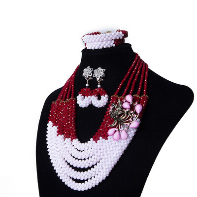 

AMYNOVA Orange&Red Crystal Beaded Costume Necklace African Wedding Bridal Jewelry Set Nigerian Wedding Beads Set for Women