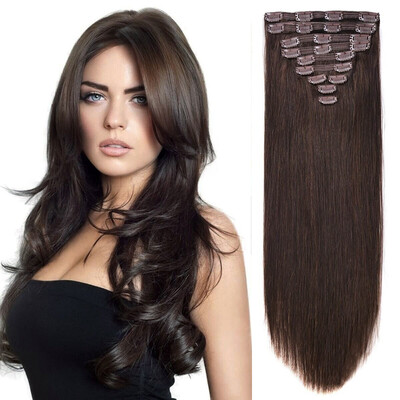 

BHF Hair Virgin Brazilian Hair Clip On Human Hair Extensions Double Drawn Thickness Triple Weft Clip On Hair Pieces 220G 1B2